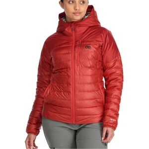 Outdoor Research Women's Helium Down Hoodie Puffer Jacket Red